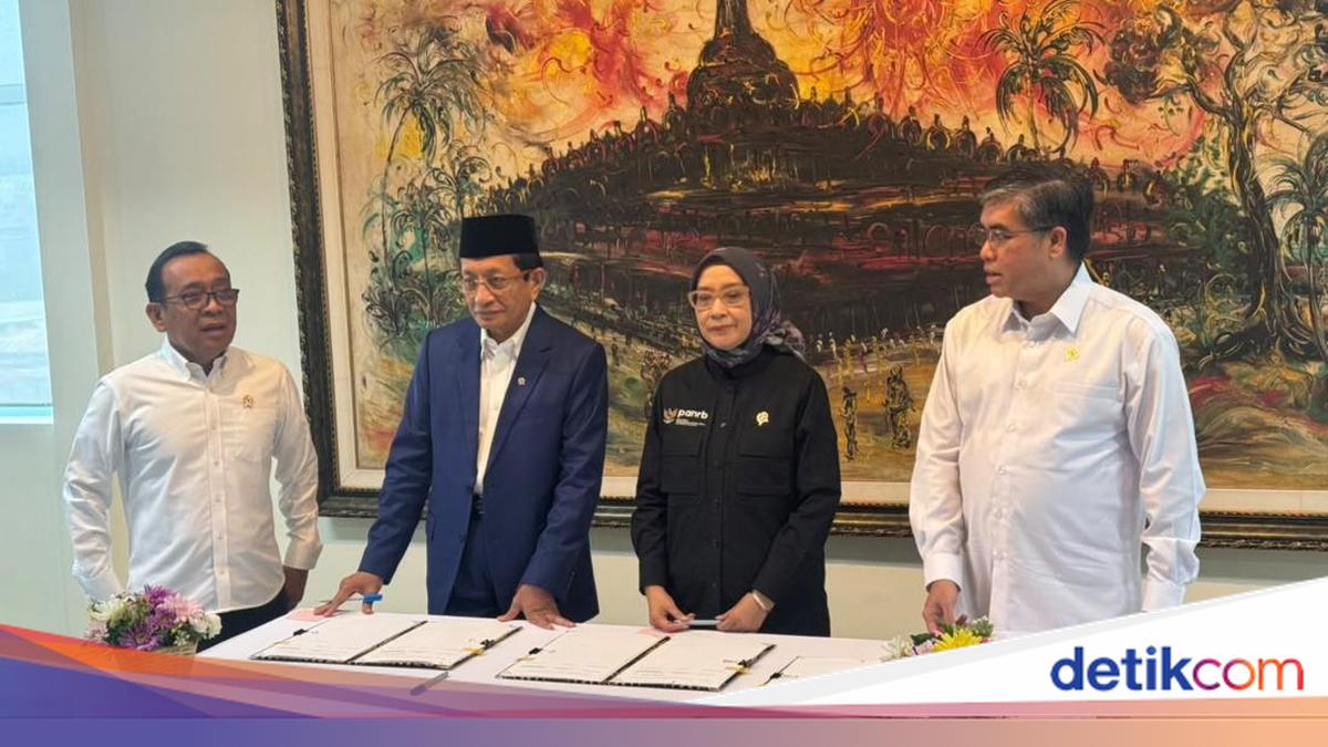 Foto: Menko PMK, Menag, Menpan RB dan Menaker saat umumkan libur nasional 2027 (Adhfar/detikcom)